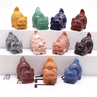 30mm Cute Cat Carving Home Decoration Natural Stone Quartz Gift 1PCS • $5.98