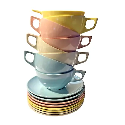 16 Pieces Cups And Saucers White Pink Blue And Yellow Stetson Melmac Dinnerware • $22.31