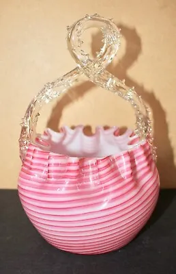 Nailsea Victorian Pink & White Ribbon Glass Basket • £45