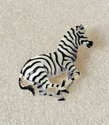 Zarah Enamel Over 925 Sterling Silver Pin Animal Brooch - Zebra • $29.95