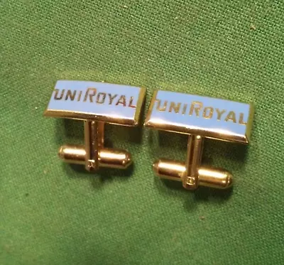 Vintage UNIROYAL Cufflinks Gold Tone Metal & Blue Enamel • $6.99