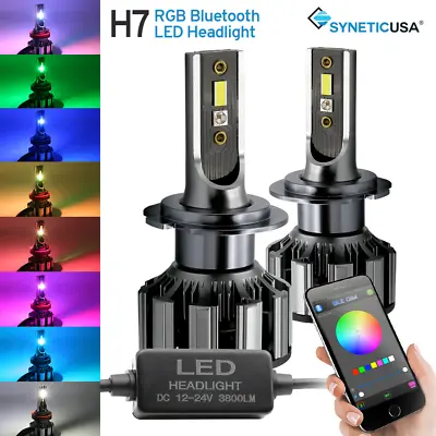 H7 High Power LED CSP Headlight Fog Light Low Beam + RGB Bluetooth Phone Control • $59.39