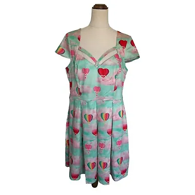 NWT Voodoo Vixen Green Love Heart Hot Air Balloon Fit Flare Dress Size XXL UK 16 • $29.47