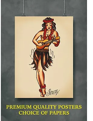 Sailor Jerry Aloha Pin Up Tattoo Large Poster Art Print Gift A0 A1 A2 A3 A4 MaxI • £6.18