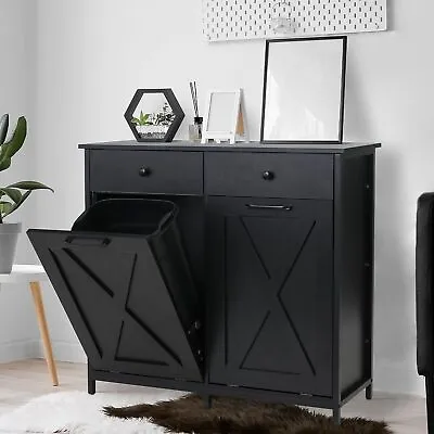 Double Tilt Out Trash Cabinet Kitchen Garbage Can Holder Laundry Sorter Cabinet • $157.99