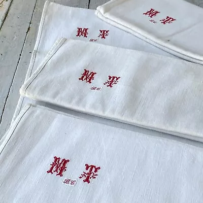 MT Monogram Antique French Linen Towels Country Kitchen Bathroom Hand Old Linen  • $44