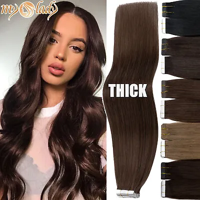 MY-LADY Tape In 100% Real Remy Human Hair Extensions Skin Weft 100G 40PCS Brown • $30.51