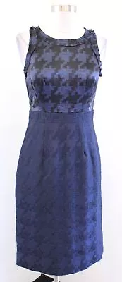 Banana Republic Mad Men Navy Blue Houndstooth Silk Tweed Sheath Dress Size 2P • $34.99