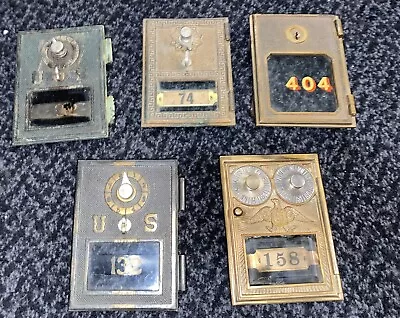 5 Different Antique Cast Brass USPS P.O Box Doors 1 Eagle Double Combination  • $99