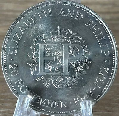 1972 Queen Elizabeth And Prince Philip Silver Wedding Anniversary Crown Coin • £0.99