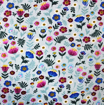 Soft Jersey Fabric - Pretty Pink Blue Floral Cotton Stretch Clothing Fabric • £9.50