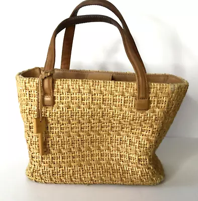 Fossil Vtg Straw Bag With Leather Handles • $15.99