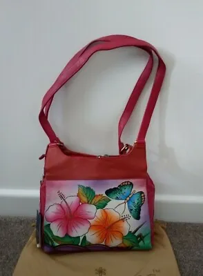 NWT Anuschka Leather Hand Painted  Hawaiian Hibiscus  Satchel Shoulder Handbag • £149.99