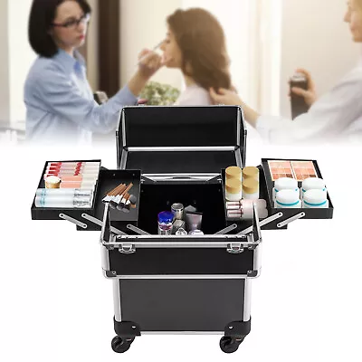 Rolling Aluminum Makeup Train Case Salon Cosmetic Trolley Organizer Storage Box • $63