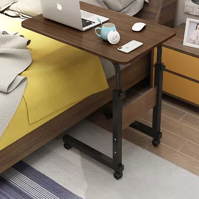 Wheeled Portable Laptop Table Adjustable Sofa Bed Side End Tray Notebook Desk • £13.94