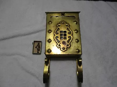 Vintage Brass Arts & Crafts Gothic Mailbox Letterbox With Newspaper Hooks/Hanger • $99.89