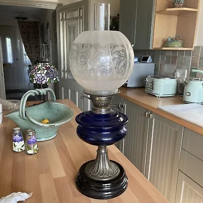 £160 • Buy Antique Bristol Blue Oil Lamp