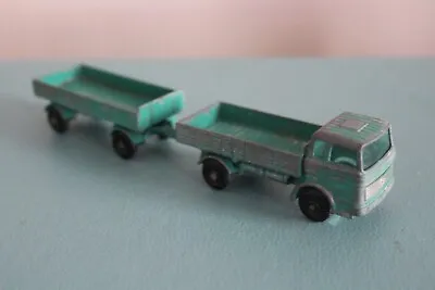 Matchbox 3” MERCEDES TRUCK & 3.5” TRAILER No:1 Toy LESNEY Vintage Turquiose • £8