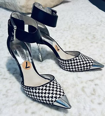 Michael Kors Zady Ankle Strap Houndstooth Stiletto Calf Hair Heels Pumps 7 • $25