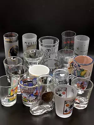 Vintage Shot Glass Lot Of 19 Glasses Variety Of Shapes Sizes And Locations • $0.99