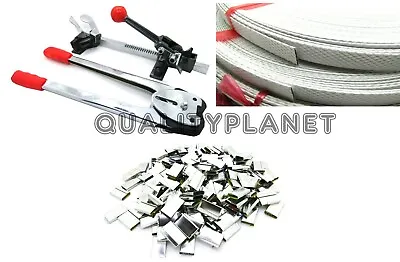 Strapping Tool Kit With 4 Rolls 5/8  Poly Strap (690ft) + 400pcs Metal Seals • $59.99