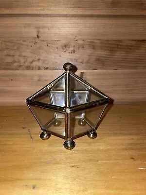 Vintage Clear Glass Hexagon Trinket Box Hinged Lid Jewelry Box • $11.99