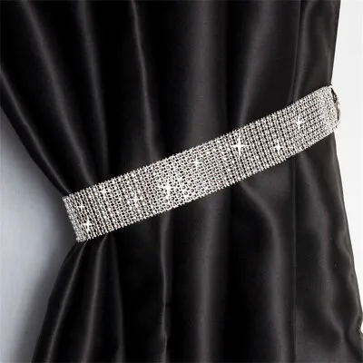 Set Of 2 Diamante Crystal Glitter Tie Backs Silver 68cm Holdbacks Curtain Volies • £4.12