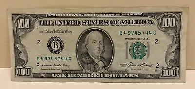 Series 1985 US One Hundred Dollar Bill $100 New York B 49745744 C • $135