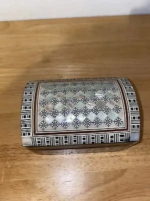 Mother Of Pearl Inlaid  Wooden Mosaic Trinket Box  5”X 3” Box In Great Cond. • $17.99