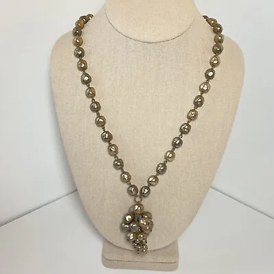 Vintage Champagne Gray Glass Baroque Pearls Graduated Cluster Pendant Necklace • $63.99