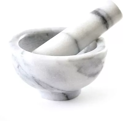 Mortar And Pestle Set Classic Marble Natural Stone White Pestal To Grind Food US • $37.92