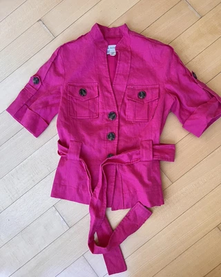 $79.29 • Buy ZARA CERISE SAFARI JACKET, LINEN TAILORED LADIES BELTED, Short Sleeve Top, XS