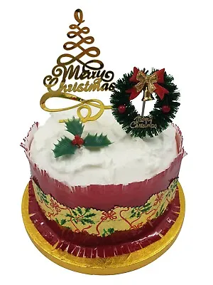 3 Piece SET Merry Christmas Cake Decorations Yule Log Cupcake Toppers Cake Frill • £3.79