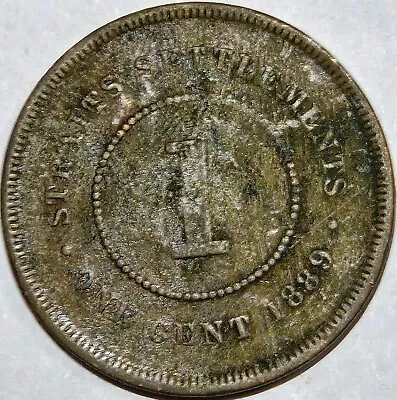 1889 British Crown Colony Straits Settlements Victoria 1 Cent Km-16 Old Coin • $0.99