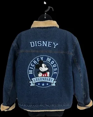 Vintage Disney Mickey Mouse Sherpa Lined Denim Jean Jacket Women XL Legendary • $45