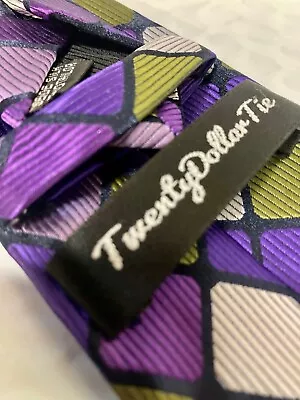 Twenty Dollar Tie Hand Made 100% Silk Purple/Gn/Bk • $14.95