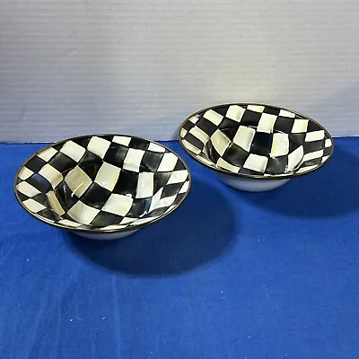 Set 2 MacKenzie Childs Breakfast Bowls Cereal Courtly Check Enamel 7 1/2” Dia • $100