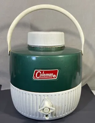 Vintage 1964 Coleman Green & White 1 Gallon Water Cooler Jug Missing Cup • $35