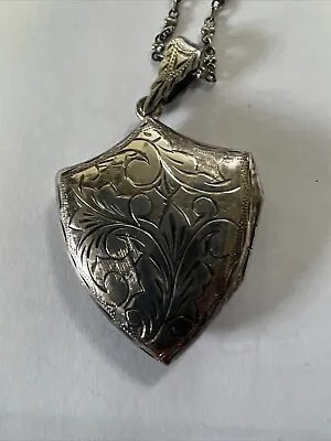 Vintage 925 Sterling Silver Locket Pendant Etched Leafy Design With 20  Chain • $49.99