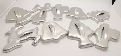 $12.99 • Buy 9 Vintage Aluminum Christmas Cookie Cutters W/Handles Santa Bell Reindeer Tree