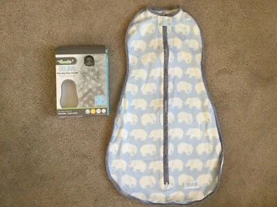 $10 • Buy Woombie Big Baby 3-6m 14-19lb Blue Gray Elephants Original One-Step Baby Swaddle