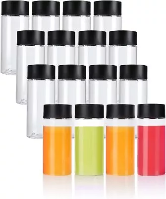 ZMCYN 8ounce/250ml Clear PET Plastic Juice Bottles With Black Lids Reusable Se • £19.45