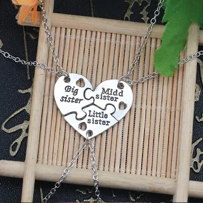 £4.95 • Buy 3pc Sister Necklace Set- Big Little Sisters Silver Heart Gift Jewellery- HD025