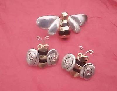 Vintage Unique Bumble Bee Pendant & Earring Set  Silver & Gold Tone • $42.79