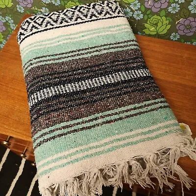 £18.99 • Buy Green Grey Mexican Woven Stripy Falsa Yoga Beach/Picnic Blanket/Throw