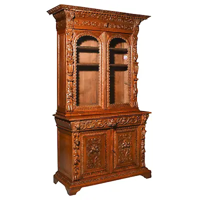 Antique Cupboard Renaissance Style Carved Oak Figural Relief 19th C. 1800s! • $2775