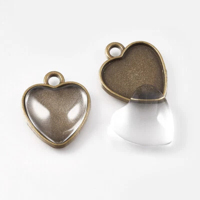 £3.69 • Buy 10pcs 21mm Heart Cabochon Base Tray Bezels Blank Pendant Set DIY Jewelry Making