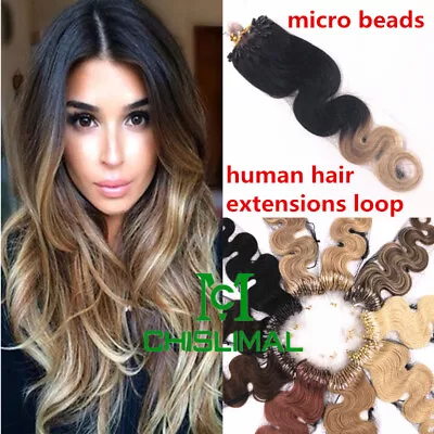 20 Inches Remy Human Hair Extensions Microring Loop Beads Hair Body Wavy & Curly • $41.13