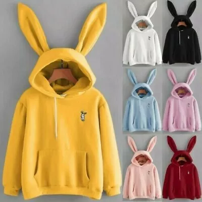 US Women Rabbit Bunny Ear Hoodies Hooded Sweatshirt Pullover Jumper Casual Tops • $9.88