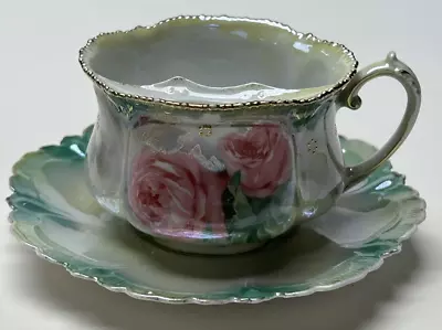 Antique RS Prussia Germany Hand Painted Floral Roses Mustache Cup Saucer Tea • $45